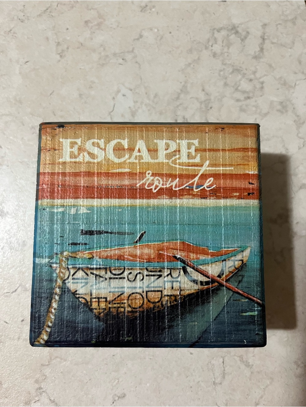 Escape Route Coastal Decorative Block - Blue, Orange, Teal